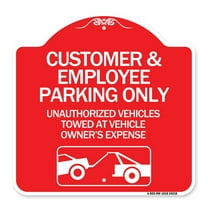 SignMission Designer Series Sign - Customer and Employee Parking Only Unauthorized Vehicles Towed at Owner Expense with Graphic | Red & White 18" X 18" Heavy-Gauge Aluminum
