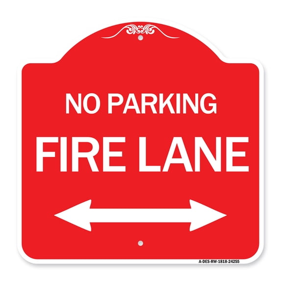 SignMission A-DES-RW-1818-24255 18 x 18 in. Designer Series Sign - Colorado Fire Lane with Bidirectional Arrow, Red & White