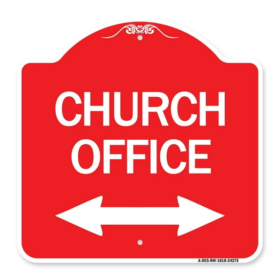 SignMission A-DES-RW-1818-24273 18 x 18 in. Designer Series Sign - Church Parking with Bidirectional Arrow, Red & White