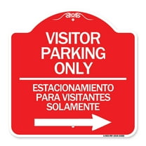 SignMission Designer Sign - Bilingual Reserved Parking Sign Visitor Parking Only - Estacionamiento Para Visitantes Solamente (With Right Arrow) | Red & White 18" X 18" Aluminum