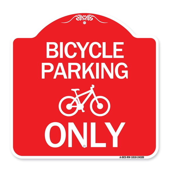 SignMission A-DES-RW-1818-24320 18 x 18 in. Designer Series Sign - Bicycle Parking Only with Graphic, Red & White
