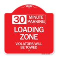 thumbnail image 1 of SignMission A-DES-RW-1818-24425 18 x 18 in. Designer Series Sign - 30 Minute Parking Loading Zone Violators Will Be Towed, Red & White, 1 of 4