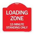 thumbnail image 1 of SignMission A-DES-RW-1818-24550 18 x 18 in. Designer Series Sign - Loading Zone 15 Minutes Standing Only, Red & White, 1 of 4