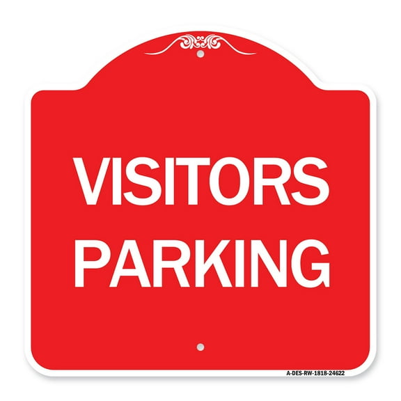 SignMission A-DES-RW-1818-24622 18 x 18 in. Designer Series Sign - Parking Lot Sign Visitors Parking, Red & White
