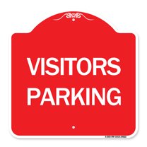 SignMission A-DES-RW-1818-24622 18 x 18 in. Designer Series Sign - Parking Lot Sign Visitors Parking, Red & White