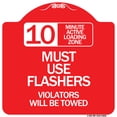 thumbnail image 1 of SignMission A-DES-RW-1818-24646 18 x 18 in. Designer Series Sign - 10 Minute Active Loading Zone Must Use Flashers Violators Will Be Towed, Red & White, 1 of 4