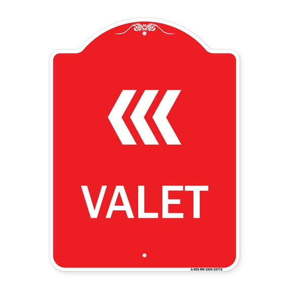 SignMission A-DES-RW-1824-22772 18 x 24 in. Designer Series Sign - Valet Left Arrow , Red & White