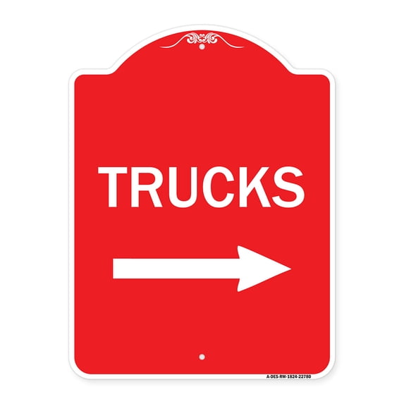 SignMission A-DES-RW-1824-22780 18 x 24 in. Designer Series Sign - Trucks Sign Trucks with Right Arrow, Red & White