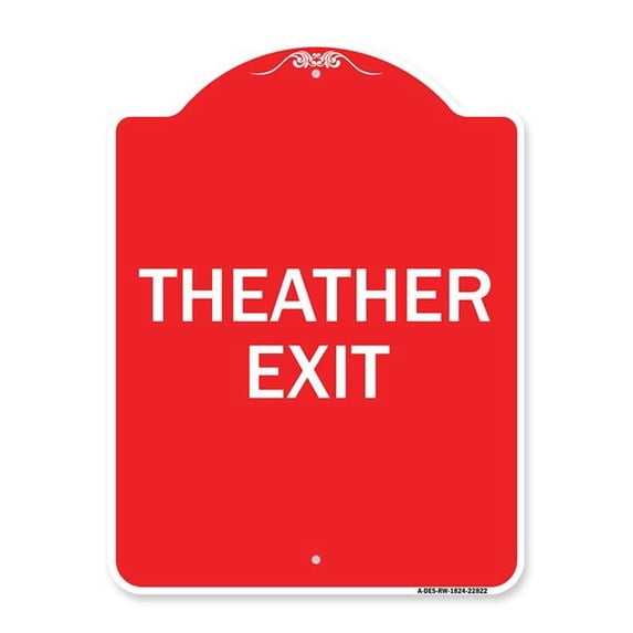 SignMission A-DES-RW-1824-22822 18 x 24 in. Designer Series Sign - Theater Exit, Red & White