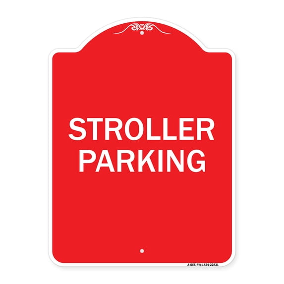 SignMission A-DES-RW-1824-22831 18 x 24 in. Designer Series Sign - Stroller Parking, Red & White