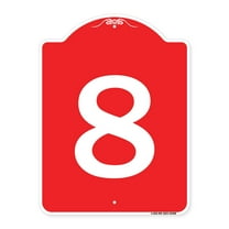 SignMission A-DES-RW-1824-22900 18 x 24 in. Designer Series Sign - Sign with Number 8, Red & White