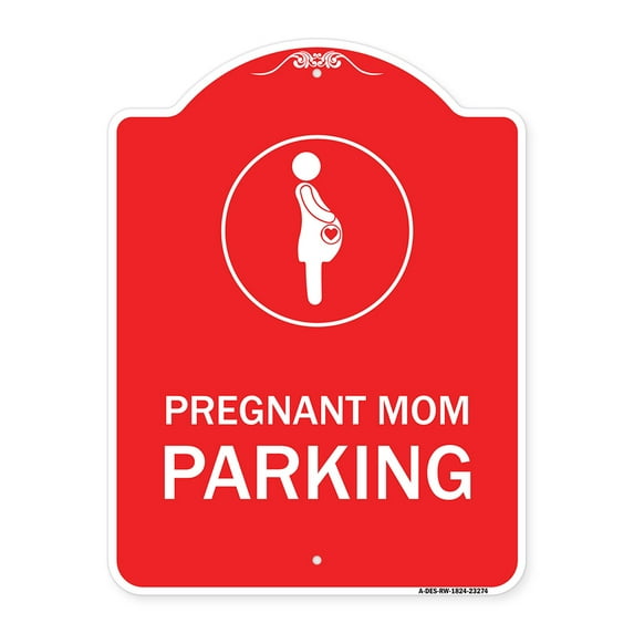 SignMission A-DES-RW-1824-23274 18 x 24 in. Designer Series Sign - Pregnant Mom Parking with Graphic, Red & White