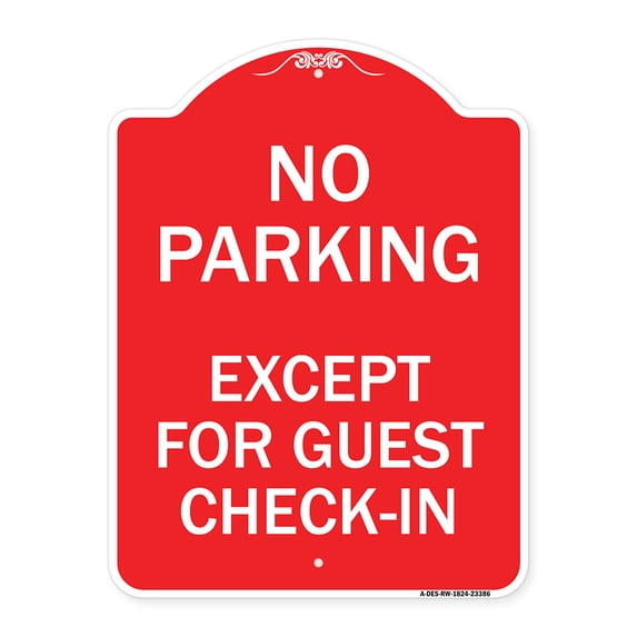 SignMission A-DES-RW-1824-23386 18 x 24 in. Designer Series Sign - Parking Reserved for Guests Only, Red & White