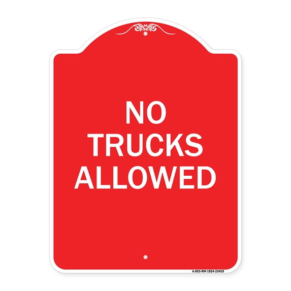 SignMission A-DES-RW-1824-23419 18 x 24 in. Designer Series Sign - Parking Lot Sign No Trucks Allowed, Red & White