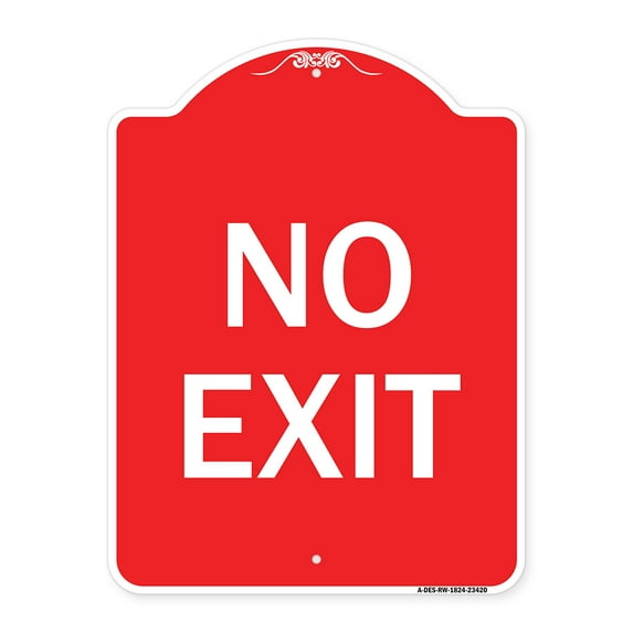SignMission A-DES-RW-1824-23420 18 x 24 in. Designer Series Sign - Parking Lot Sign No Exit, Red & White