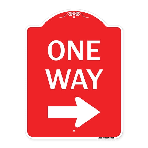 SignMission A-DES-RW-1824-23521 18 x 24 in. Designer Series Sign - One Way Sign & Right Arrow, Red & White