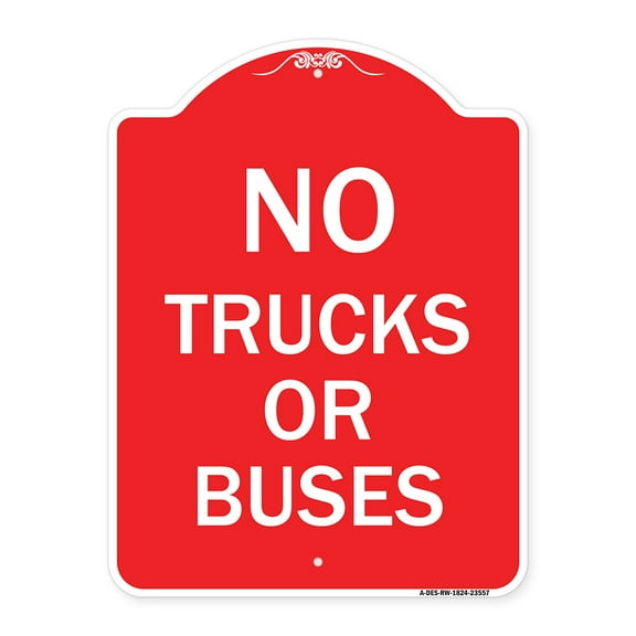 SignMission A-DES-RW-1824-23557 18 x 24 in. Designer Series Sign - No Trucks or Buses, Red & White