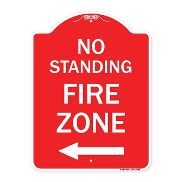 SignMission A-DES-RW-1824-23586 18 x 24 in. Designer Series Sign - No Standing Fire Zone with Left Arrow, Red & White