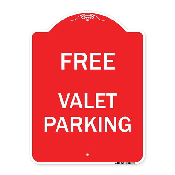 SignMission A-DES-RW-1824-23939 18 x 24 in. Designer Series Sign - Free Valet Parking, Red & White