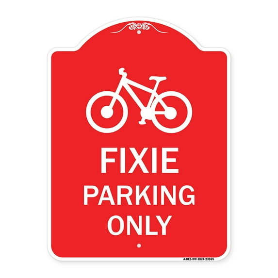 SignMission A-DES-RW-1824-23965 18 x 24 in. Designer Series Sign - Fixie Parking Only Sign, Red & White
