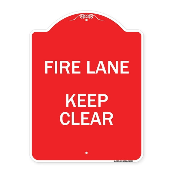 SignMission A-DES-RW-1824-23983 18 x 24 in. Designer Series Sign - Fire Lane Keep Clear, Red & White