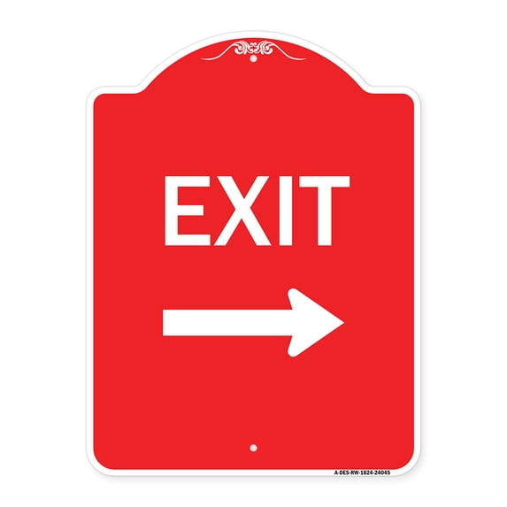 SignMission A-DES-RW-1824-24045 18 x 24 in. Designer Series Sign - Exit with Right Arrow 3, Red & White