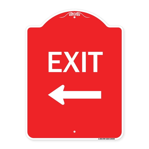 SignMission A-DES-RW-1824-24049 18 x 24 in. Designer Series Sign - Exit with Left Arrow 2, Red & White