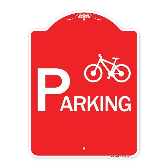 SignMission A-DES-RW-1824-24325 18 x 24 in. Designer Series Sign - Bicycle Parking with Graphic, Red & White