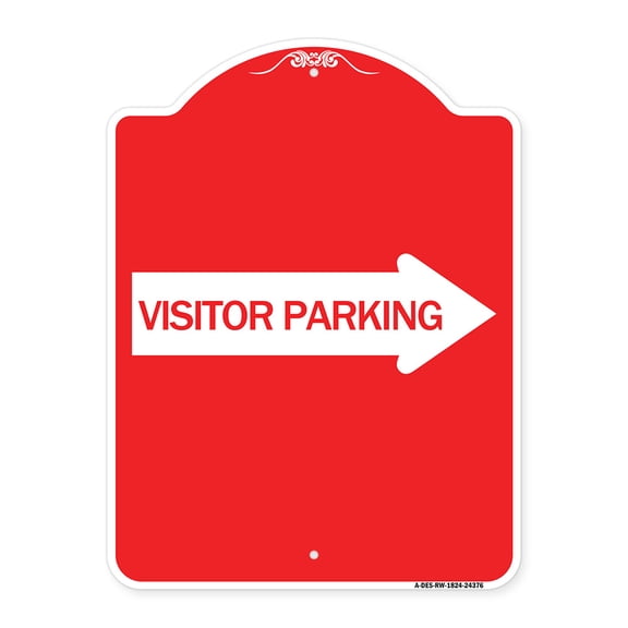 SignMission A-DES-RW-1824-24376 18 x 24 in. Designer Series Sign - Visitor Parking with Right Arrow, Red & White
