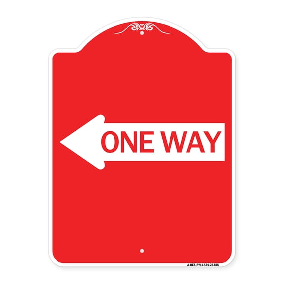 SignMission A-DES-RW-1824-24385 18 x 24 in. Designer Series Sign - One Way with Left Arrow, Red & White