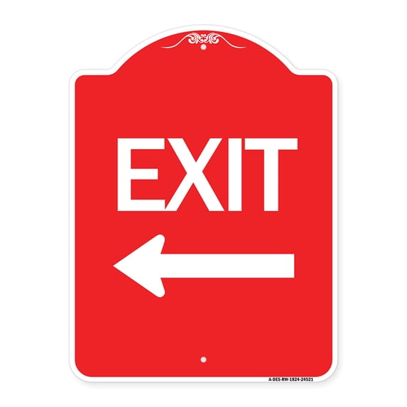 SignMission A-DES-RW-1824-24521 18 x 24 in. Designer Series Sign - Exit with Left Arrow, Red & White
