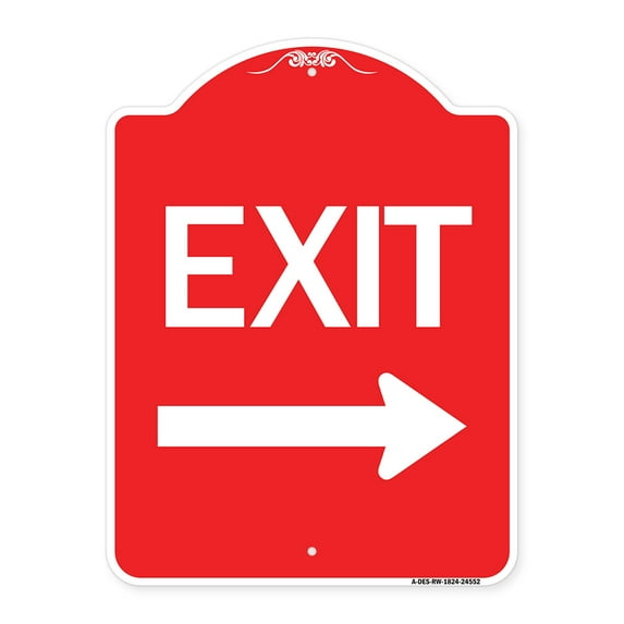 SignMission A-DES-RW-1824-24552 18 x 24 in. Designer Series Sign - Exit with Right Arrow, Red & White