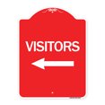 thumbnail image 1 of SignMission A-DES-RW-1824-24617 18 x 24 in. Designer Series Sign - Visitors with Left Arrow, Red & White, 1 of 4