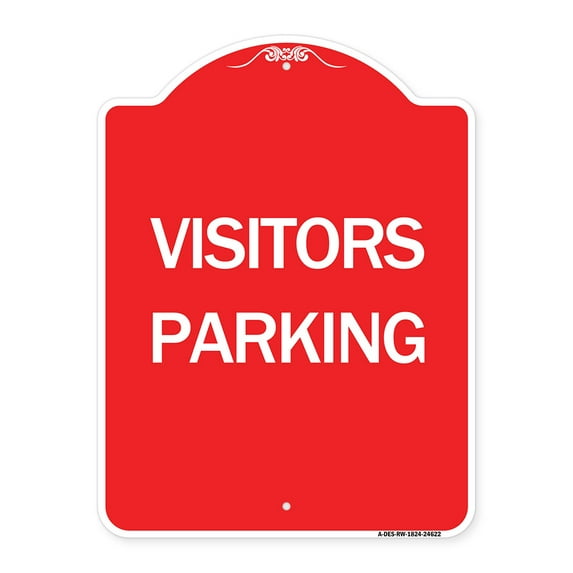 SignMission A-DES-RW-1824-24622 18 x 24 in. Designer Series Sign - Parking Lot Sign Visitors Parking, Red & White