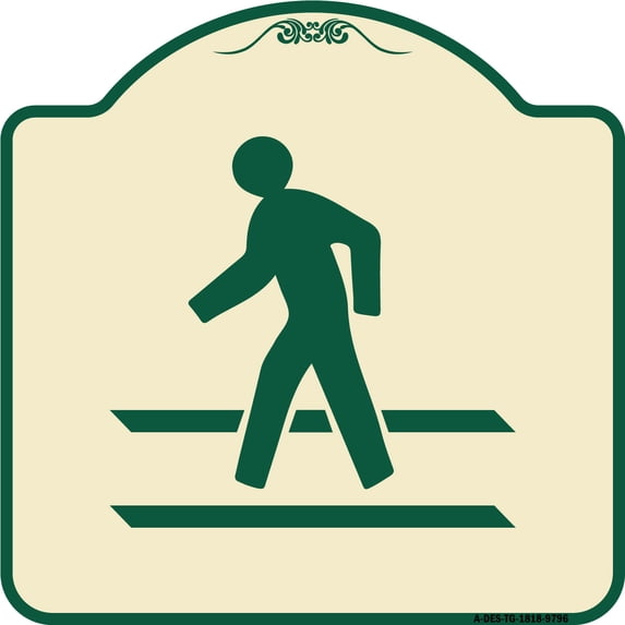 SignMission A-DES-TG-1818-9796 18 x 18 in. Designer Series Sign - Pedestrian Crossing, Tan & Green