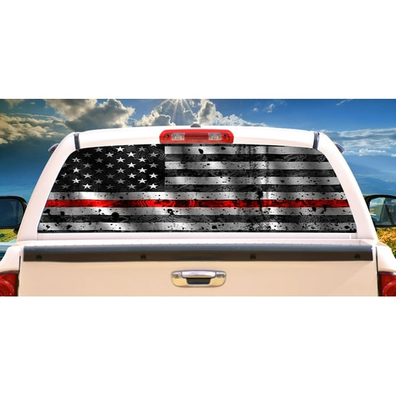 SignMission America Grunge Flag In The Wind Red Rear Window Graphic truck view thru vinyl decal HD Graphics Professional Grade Material Universal Fit for Trucks Weatherproof Made In The