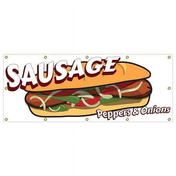 SignMission B-120 Sausage Peppers & Onions 48 x 120 in. Sausage Peppers & Onions-Heavy Duty 13 oz Vinyl Banner with Grommets Single Sided