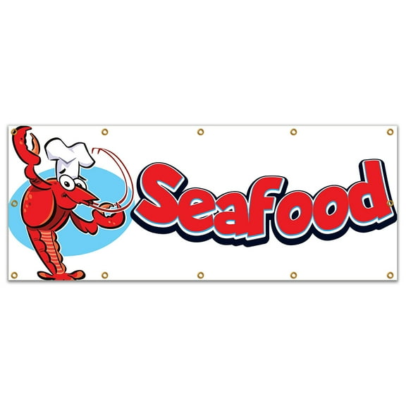 SignMission B-120 Seafood19 120 in. Concession Stand Food Truck Single Sided Banner - Seafood
