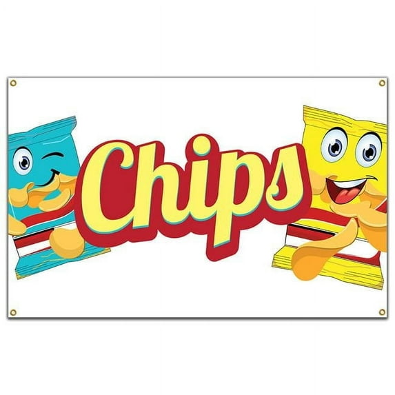 SignMission B-60 Chips19 60 in. Concession Stand Food Truck Single Sided Banner - Chips