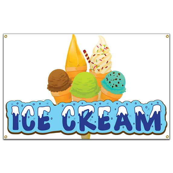 SignMission B-60 Ice Cream19 60 in. Ice Cream Banner with Concession Stand Food Truck Single Sided