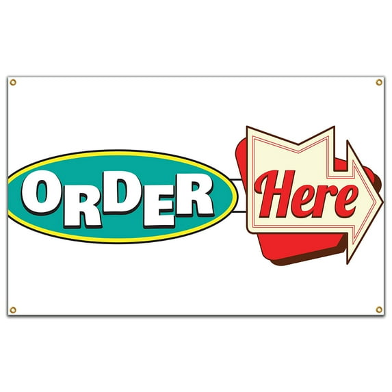 SignMission B-60 Order Here19 60 in. Order Here Banner with Concession Stand Food Truck Single Sided