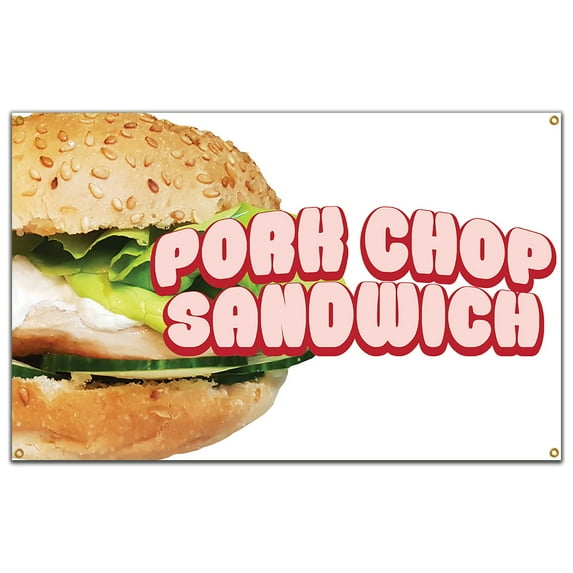 Pork Chop Sandwich 60" Banner Concession Stand Food Truck Single Sided