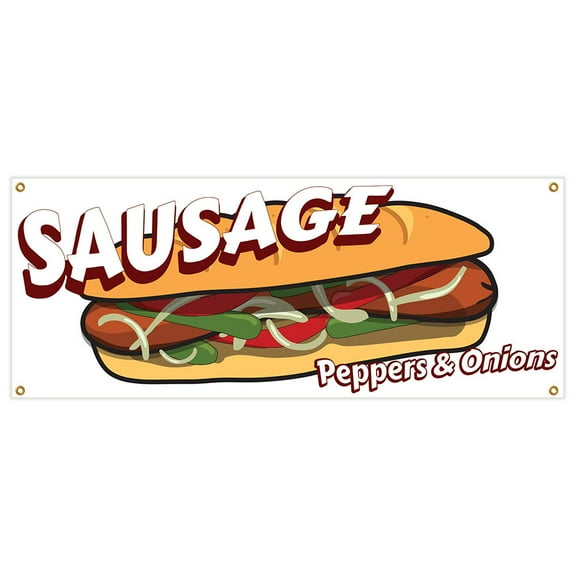 SignMission B-60 Sausage Peppers & Onions 36 x 60 in. Banner Sign - Sausage Peppers & Onions