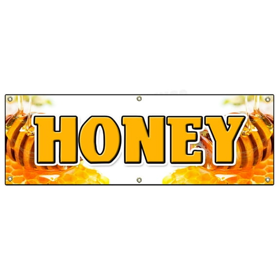 SignMission B-72 Honey 72 in. Honey Banner Sign - Fresh Bee Hive Clover Honeycomb Orange Blossom Wildflower