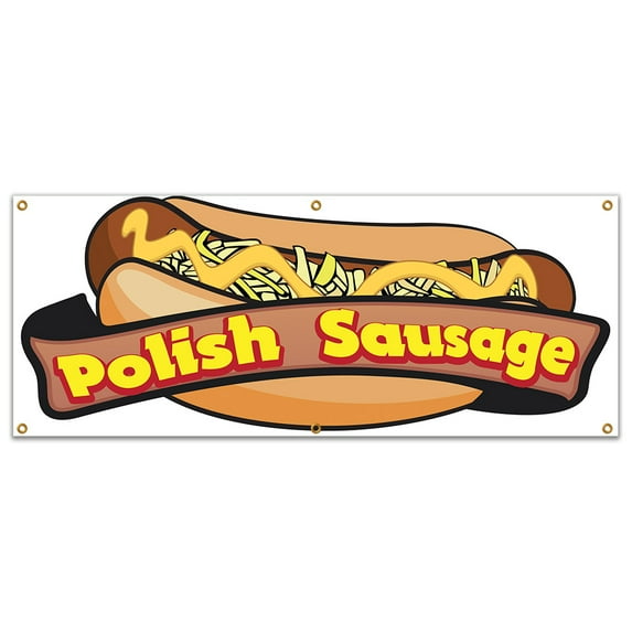 SignMission B-72 Polish Sausage19 72 in. Polish Sausage Banner with Concession Stand Food Truck Single Sided