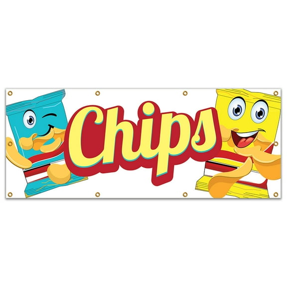 SignMission B-96 Chips19 96 in. Chips Banner with Concession Stand Food Truck Single Sided