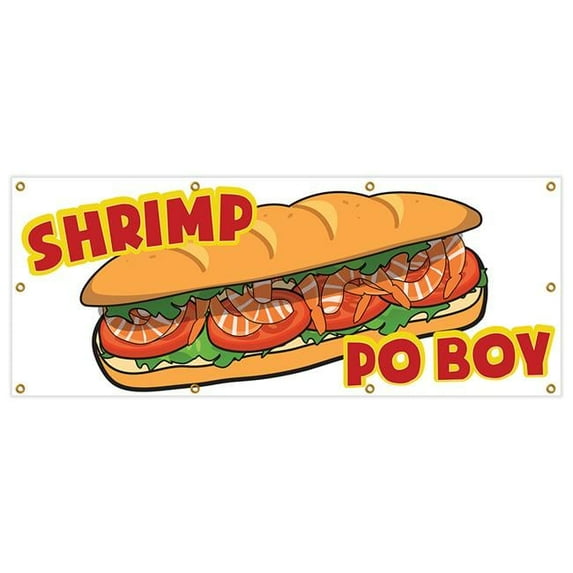 SignMission B-96 Shrimp Po Boy 36 x 96 in. Banner Sign - Shrimp Po Boy