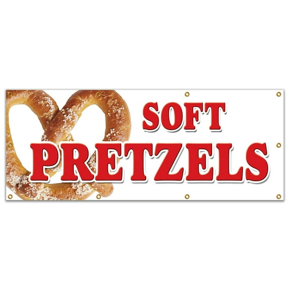 SignMission B-96 Soft Pretzels 36 x 96 in. Soft Pretzels Banner Sign - Pretzel Stand Cart Signs Hot Fresh
