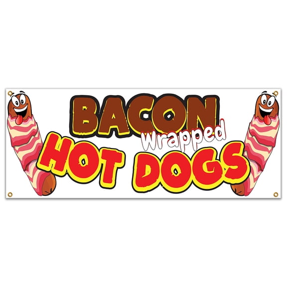 SignMission B-Bacon Wrapped Hot Dogs19 48 in. Bacon Wrapped Hot Dogs Banner Sign
