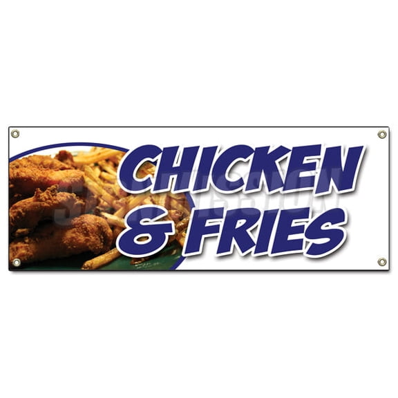 SignMission B-Chicken & French Fries 18 x 48 in. Chicken & French Fries Banner Sign